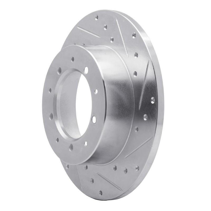 Land Rover Defender Brake Rotor (1) - Rear Right - R1 Concepts - Drilled & Slotted - Silver - `74-`16
